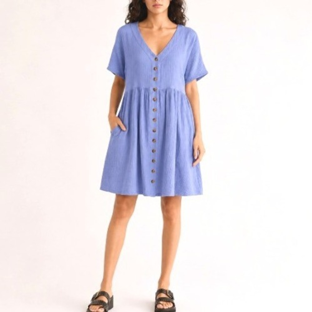 Madewell Periwinkle Blue Lightspun Cotton Gauzy Beachy Button Front Minidress XL